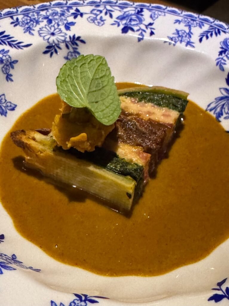 the lamb, the marrow, the brain in form of bheja pakora.” The pie was a take on nihari. 