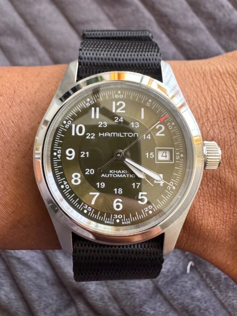 Hamilton khaki field automatic on black nato strap