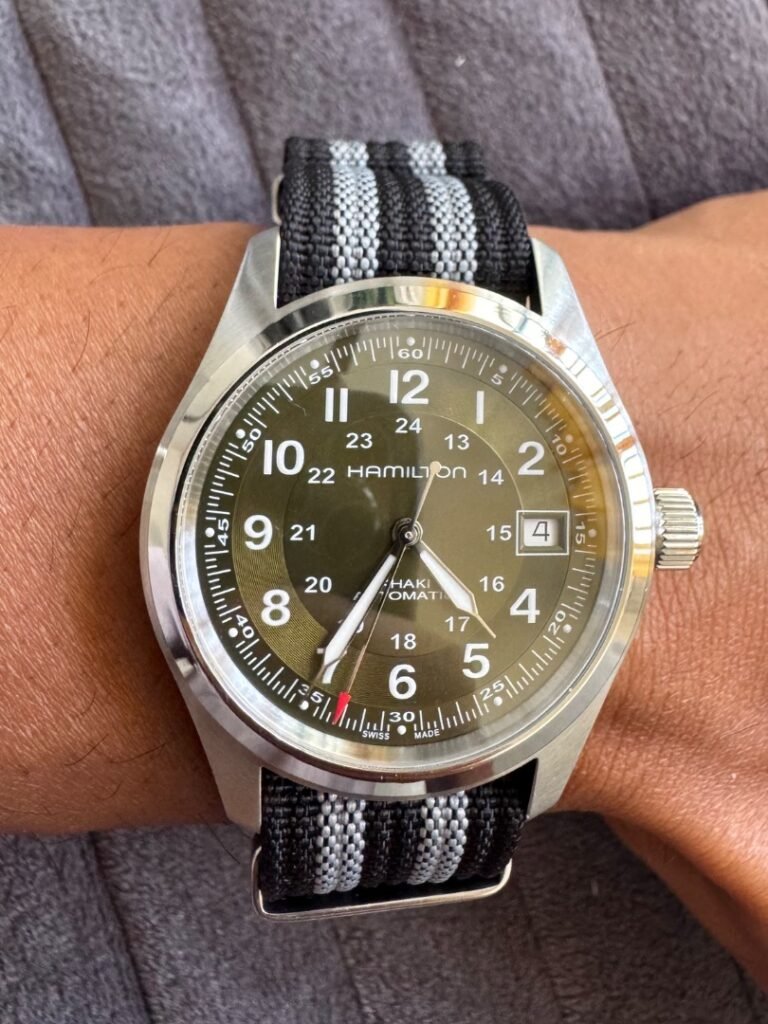 Hamilton khaki field automatic on bond nato strap