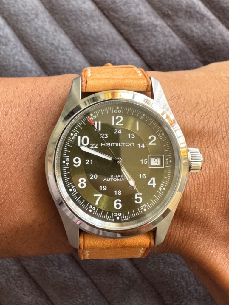 Hamilton khaki field automatic on pueblo natural leather strap 