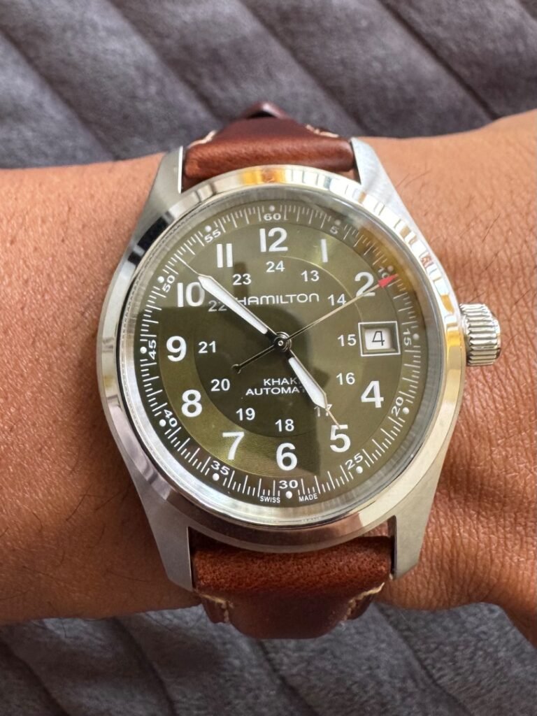 Hamilton khaki field automatic on brown leather strap